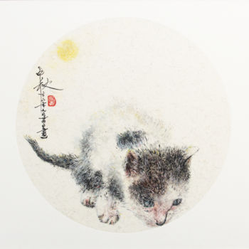 Ζωγραφική με τίτλο "猫" από 乔木, Αυθεντικά έργα τέχνης, Κερί