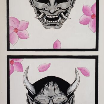 Painting titled "Hannya 2 times" by 13a, Original Artwork, Acrylic