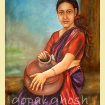 Painting titled "indian beauti lady" by Gopal Ghosh, Original Artwork