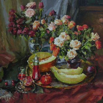 绘画 标题为“Натюрморт с розами” 由Наталья Зюзькова, 原创艺术品, 油