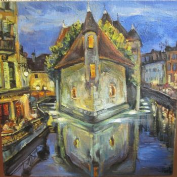 Pintura intitulada "La nuit d'Annecy" por Li Jia, Obras de arte originais, Óleo