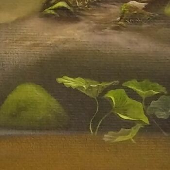 Картина под названием "Водные лилии. Фрагм…" - Вера Волкова, Подлинное произведение искусства, Масло Установлен на Деревянна…