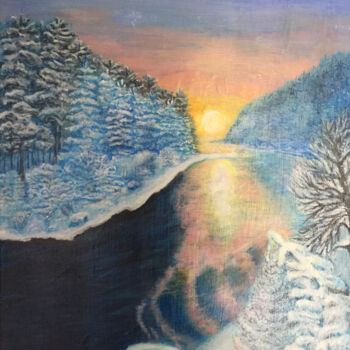 Peinture intitulée "Зимний пейзаж на за…" par Liudmila Rybakova, Œuvre d'art originale, Acrylique