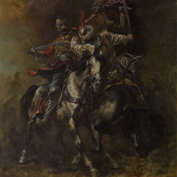 Pittura intitolato "Дуэль. Козацкие вре…" da Andrey Serebryakov, Opera d'arte originale, Olio