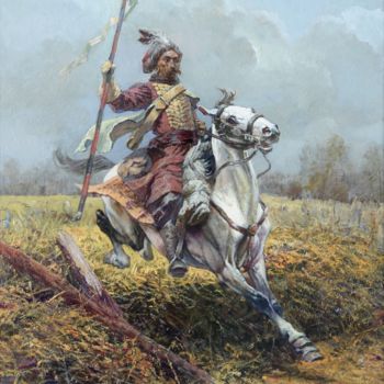 Pittura intitolato "Scout. Cossack era." da Andrey Serebryakov, Opera d'arte originale, Olio