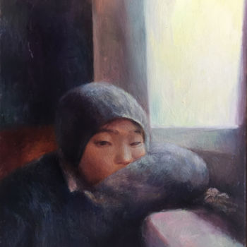 Картина под названием "Autoportrait a la f…" - Yixiao Li, Подлинное произведение искусства, Масло