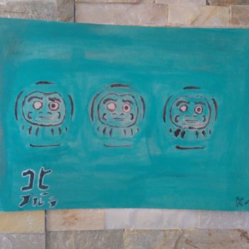 Painting titled "3Daruma-Make a wish…" by Kobi, Original Artwork, Stencil