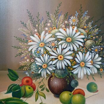 Картина под названием "Букет с ромашками..." - Tatyana Kiyashko, Подлинное произведение искусства, Масло