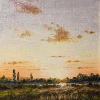 Painting titled "Morning of the new…" by Oleh Rak, Original Artwork, Oil Mounted on Wood Stretcher frame