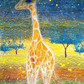 Pintura titulada "giraffe.jpg" por Evgenii, Obra de arte original, Pastel