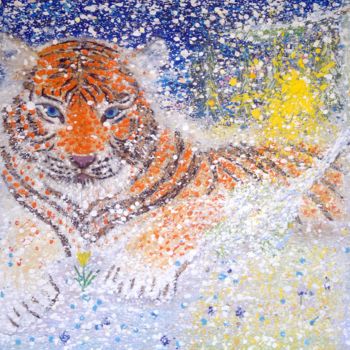Painting titled "Siberian tiger" by Evgenii, Original Artwork, Pastel