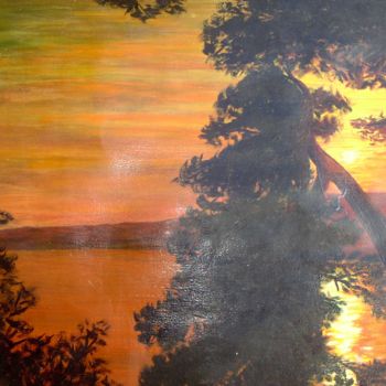 Painting titled "SOLEIL COUCHANT COR…" by Richard Chavazas, Original Artwork, Oil