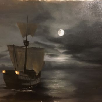 Painting titled "夜航" by Guangyu An (AnGuangyu), Original Artwork, Oil