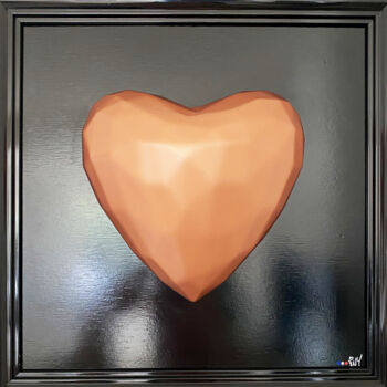 Painting titled "Heart Love Pink" by 2ny, Original Artwork, Acrylic Mounted on Wood Panel