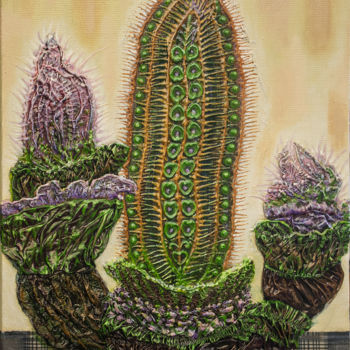 Peinture intitulée "(кактусы на моём ок…" par Iurii Tiukh, Œuvre d'art originale, Huile