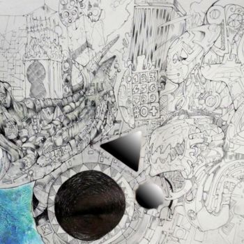 Zeichnungen mit dem Titel "Maelstrom divin" von Mr Foe'Z, Original-Kunstwerk, Tinte Auf Plexiglas montiert