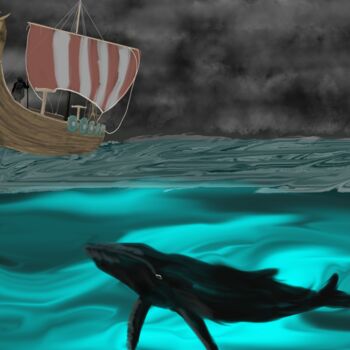 "Whale under the vik…" başlıklı Dijital Sanat 3dcursordesigner tarafından, Orijinal sanat, Dijital Resim