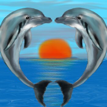 Digital Arts titled "Dolphins Love 12000…" by 3dcursordesigner, Original Artwork, Digital Painting