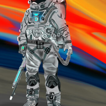 Arte digitale intitolato "Astronaut with lase…" da 3dcursordesigner, Opera d'arte originale, Pittura digitale