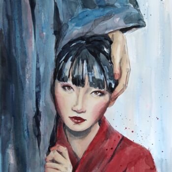 Painting titled "Girl in hanbok" by Marina Ogai, Original Artwork, Watercolor
