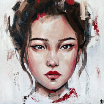 Картина под названием "GEISHA IN RED" - Marina Ogai, Подлинное произведение искусства, Масло
