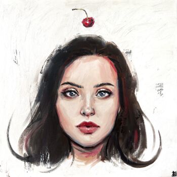 Painting titled "CHERRY WOMAN" by Marina Ogai, Original Artwork, Oil