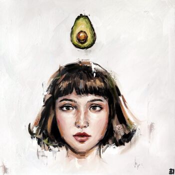 Painting titled "AVOCADO GIRL" by Marina Ogai, Original Artwork, Oil