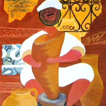 Painting titled "potier" by Hamid Lagrini, Original Artwork