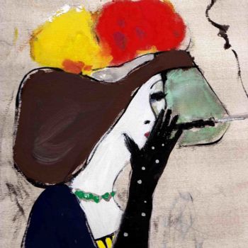 Рисунок под названием "Курильщица" - Vyacheslav Shpak, Подлинное произведение искусства, Гуашь Установлен на картон