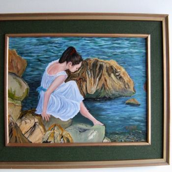 Painting titled "La jeune fille  à l…" by Bernard Golay, Original Artwork, Acrylic Mounted on Wood Stretcher frame