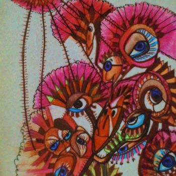 Рисунок под названием "Papaveri al sole" - Fernando Forgiero, Подлинное произведение искусства, Цветные карандаши