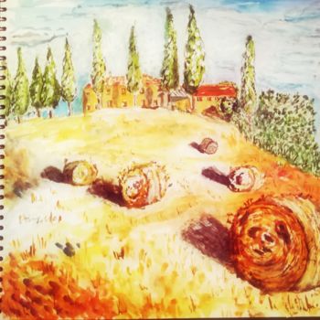 Painting titled "Сaramel fields.jpg" by And Rei, Original Artwork, Watercolor