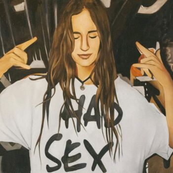 「“I had sex”」というタイトルの絵画 Aleksandra Millerによって, オリジナルのアートワーク, オイル ウッドストレッチャーフレームにマウント