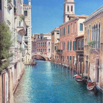 Malarstwo zatytułowany „Canal. Venice” autorstwa Vasily Gribennikov, Oryginalna praca, Olej Zamontowany na Drewniana rama no…