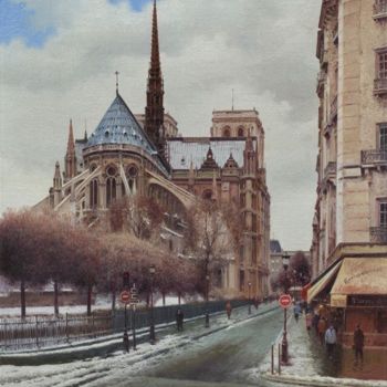 Ζωγραφική με τίτλο "Notre Dame de Paris" από Vasily Gribennikov, Αυθεντικά έργα τέχνης, Λάδι Τοποθετήθηκε στο Ξύλινο φορείο…