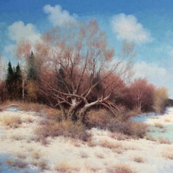 Painting titled "Freezing day" by Vasily Gribennikov, Original Artwork, Oil Mounted on Wood Stretcher frame
