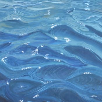 Painting titled "Blue sea surface" by Tatiana Bukhteeva, Original Artwork, Oil Mounted on Wood Stretcher frame