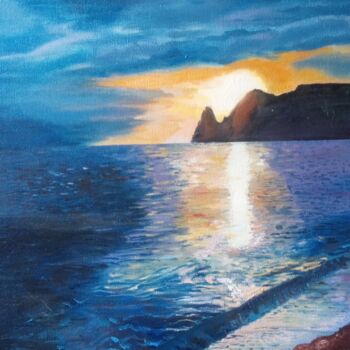 Peinture intitulée "Sunset on the sea" par Tatiana Bukhteeva, Œuvre d'art originale, Huile Monté sur Carton
