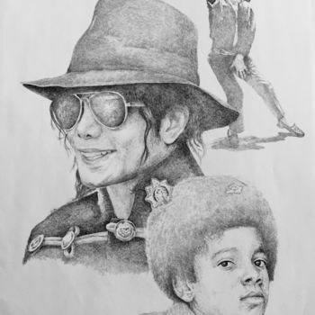 Painting titled "Forever Michael Jac…" by Yunfeng Yang, Original Artwork, Ballpoint pen