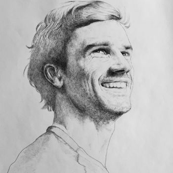 Painting titled "Antoine Griezmann" by Yunfeng Yang, Original Artwork, Ballpoint pen