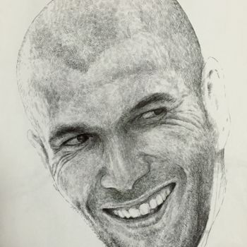 Painting titled "Zinedine Zidane" by Yunfeng Yang, Original Artwork, Ballpoint pen