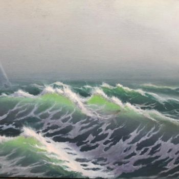 Картина под названием "Морские волны" - Ксения Литвинова, Подлинное произведение искусства, Масло Установлен на Деревянная р…