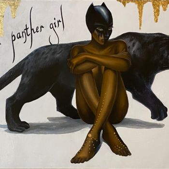 Картина под названием "Black panther girl" - Alina Shimova, Подлинное произведение искусства, Масло