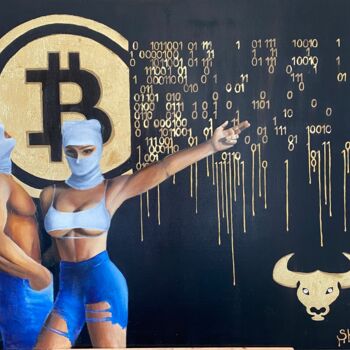 Painting titled "Bitcoin" by Alina Shimova, Original Artwork, Oil