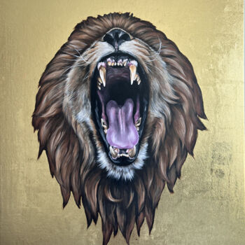 Painting titled "Lion 2" by Alina Shimova, Original Artwork, Acrylic Mounted on Wood Stretcher frame