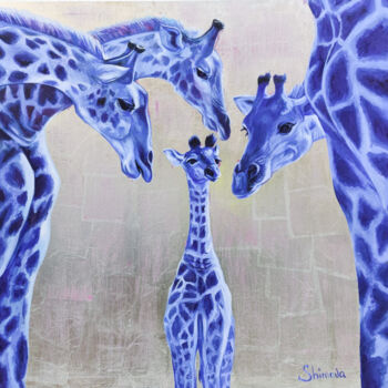 Painting titled "Giraffes" by Alina Shimova, Original Artwork, Oil