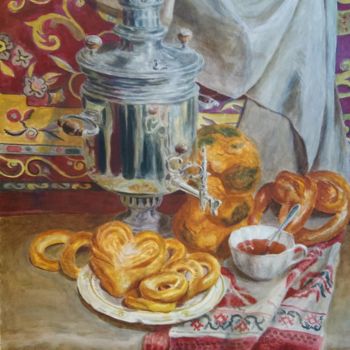 Картина под названием "Чайное настроение" - Наталия Качанова, Подлинное произведение искусства, Акварель