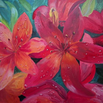 Painting titled "Lilies" by Arina Khlebnikova, Original Artwork, Oil