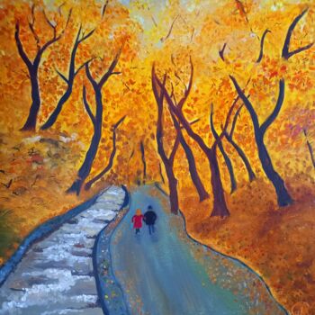 Картина под названием "Golden autumn" - Arina Khlebnikova, Подлинное произведение искусства, Масло