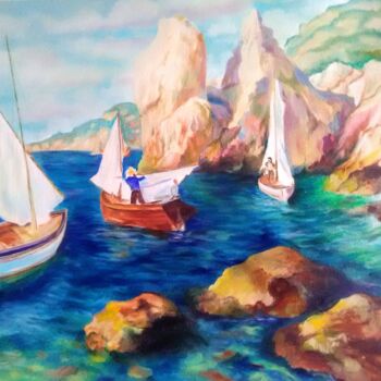 Painting titled "marina" by Elvira Millet, Original Artwork, Oil Mounted on Wood Stretcher frame